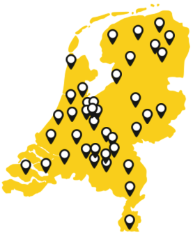 Landkaart van Nederland met weergegeven waar de installateurs zijn gevestigd